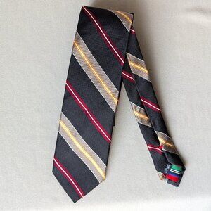 7 Downie St. Men's Woven 100% Silk Tie Striped Black Red Gold White 60" x 3"